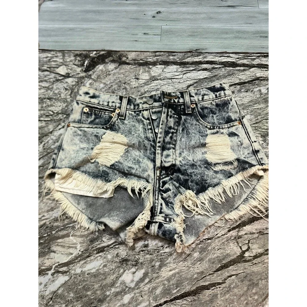 The Laundry Room Acid-Wash Distressed Jean Shorts - Black, White